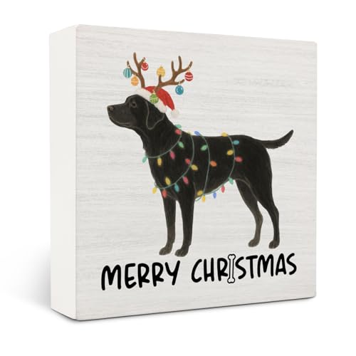 OVAcational Black Labrador Retriever Merry Christmas Wooden Box Sign Desk Decor, Black Lab Gifts, Christmas Lab Dog Wood Block Sign for Home Office Desk Table Shelf Wall Decorations, 5x5 Inch at Amazon