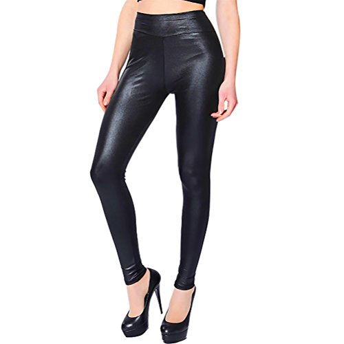 Jet-bond faux leather pants women shinny skinny high wa…