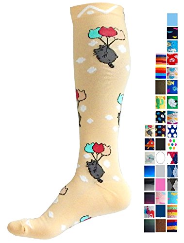 A-Swift Compression Socks (1 pair) for Women & Men by Best For Running, Athletic Sports, Crossfit, Flight Travel - Suits Nurses, Maternity Pregnancy - Below Knee High (Kawaii Cats, Small)