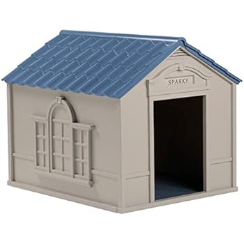 Suncast Outdoor Dog House with Door - Water Resistant and Attractive for Small to Large Sized Dogs - Easy to Assemble - Perfect for Backyards