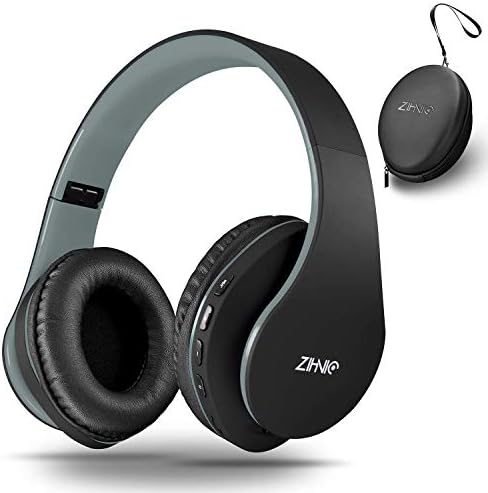 Bluetooth Headphones Over-Ear, Zihnic Foldable Wireless and Wired Stereo Headset Micro SD/TF, FM for Cell Phone,PC,Soft Earmuffs &Light Weight for Prolonged Waring(Black/Gray) (Renewed)