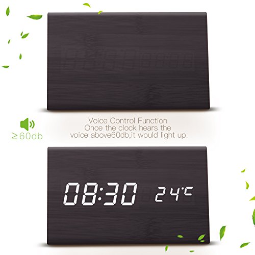 LED Desk & Shelf Wooden Alarm Clock Temperature Display, Specialty Digital Clocks Thermometer Weather Monitor Clocks Children's Night Lights Nursery Clocks for Travel Home Decor - Thumbnail 3
