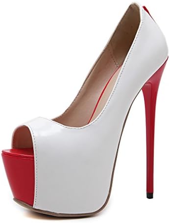 ZHZNVX The spring and summer fish mouth red and white high-heel shoes sexy 16cm high-heeled sandals, white 38