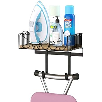 SRIWATANA Ironing Board Hanger Wall Mount, Iron & Ironing Board Holder with Wooden Base