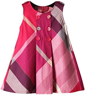 XIMAN Little Baby Girls Long Sleeve Plaid Checked Princess Dress (3-4 Years, A-Rose Red)