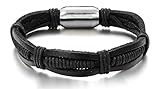 Anazoz Genuine Leather Braided Rope Magnetic Buckle Bracelets Width 20*1.2cm Black Men's