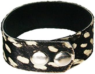 Sakhi Styles Men's Genuine Leather Cuff & kada Bracelet with White Leopard Print Push Button Closer.