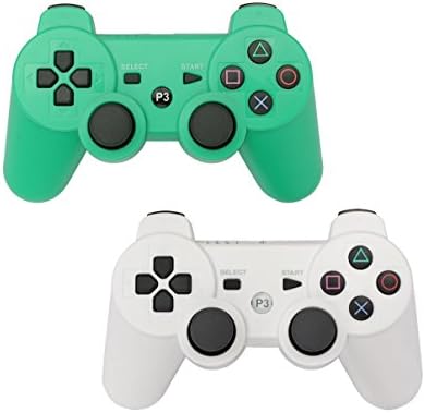 PS3 Controller 2 Pack Wireless Bluetooth Six Axis Controllers Gamepad for PlayStation 3 Dualshock 3 (Green + White)