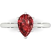 Clara Pucci 14K Solid White Gold 1.5 ctw Garnet Solitaire Ring for Women | Anniversary, Birthday Gift | 9x6mm Pear Cut