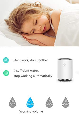 IKER USB Portable Humidifiers with Night Light and Water Tank, Great Cool Mist Air Diffuser with Adjustable Mist Modes, Perfect for Bedroom Office Car and Travel (White) - Thumbnail 2