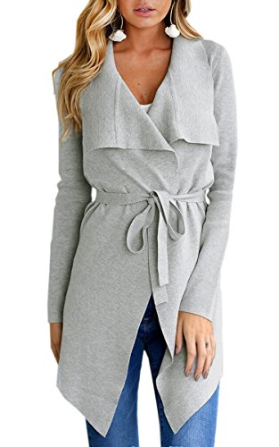 ECOWISH Womens Winter Lapel Irregular Long Sleeves Jacket Open Front Cardigans Trench Coat 949 Gray S