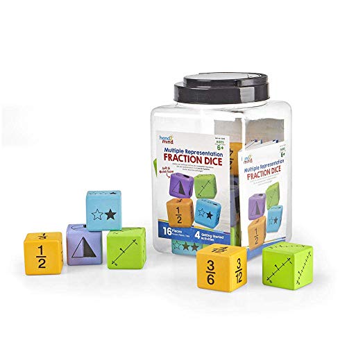 hand2mind - 91268 Multiple Representation Fraction Foam Dice for Kids, Fraction Math Manipulatives, Fun Teacher Supplies For Classroom, Creative 4th Grade Math Games, Homeschool Supplies (Set of 16)