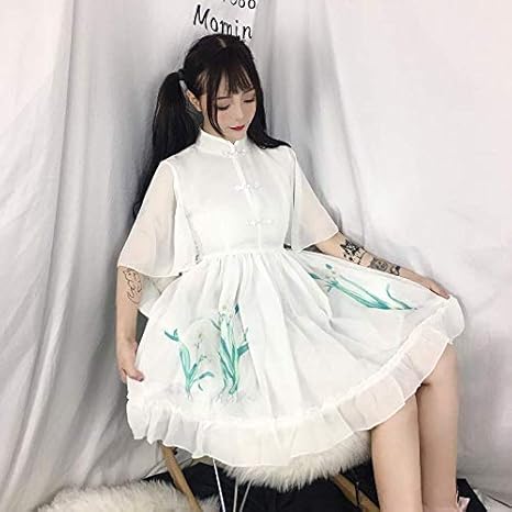 Amazon チャイナ風 ブラック ワンピース 華ロリ 中華 ロリータ ロリィタ服 水仙 刺繍 フリーサイズ ゆったり 大きめ かわいい ゴスロリ コスプレ 衣装 仮装 コスプレ 仮装 通販