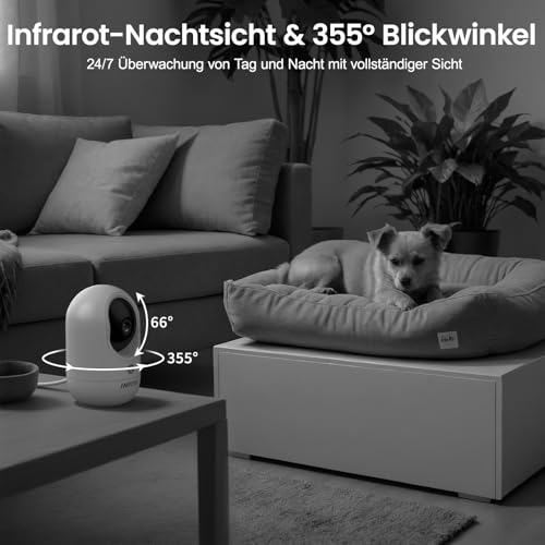 INFIYA 2K Indoor Surveillance Camera, Baby Monitor with Camera, WiFi Indoor Camera, Dog Camera with App, One-Touch Call, Automatic Tracking, Night Vision, Motion Detection