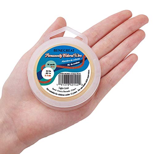 BENECREAT 24 Gauge KC Gold Copper Wire Real Gold Plated Craft Jewelry Wire Tarnish Resistant Beading Wire for Jewelry DIY Making, Wrapping, Gardening, 33 Feet