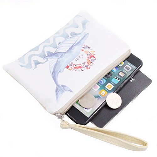 Women and Girl Retro Canvas Coin Purse Zipper Pouch Wallet for Cash, Bank Card, Passport, Coin (Whale)