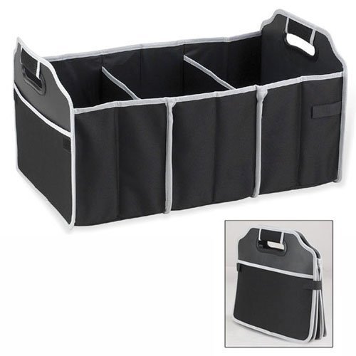 PrimeTrendz TM Fully Collapsible Portable Folding Flat Trunk Organizer Great for Storing Tools, Maps, Cleaning Supplies, Bottles, Emergency Tools, Groceries & More in Black By USA CASH AND CARRY.