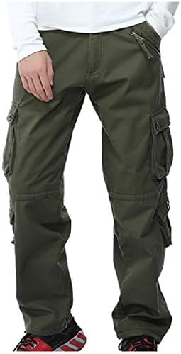 MogogeMen Mogoge Mens Fitted Washed Trousers Loose Chic Soft Mid Waist Straight Outdoor Cargo Pants Army Green 32