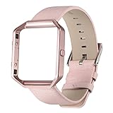 For Fitbit Blaze Bands, bayite Accessory Leather Wristband for Fitbit Blaze Smart Watch, Small, Light Pink with Frame