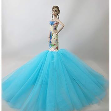 DSstyles Light Blue Delicate Gauze Fish Tail Long Dress for 30CM Doll Wedding Dress (Without Doll)