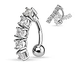 Jewels Fashion 5 CZ Vertical Drop Reverse Belly Button Ring Surgical Steel 14g Top Down Navel Ring (Silver Tone)