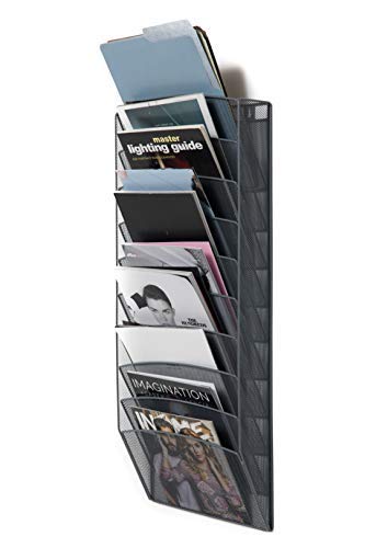 Klickpick Office 10 Sections Hanging Files Wall Mounted Metal Mesh Document File Organizer Magazine Holder Rack Organizer Multipurpose Use to Display Files, Magazine, Newspapers- Gray