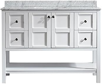 Vinnova 713048-WH-CA-NM Florence 48" Vanity in White with Carrera Marble Countertop Without Mirror, Inch