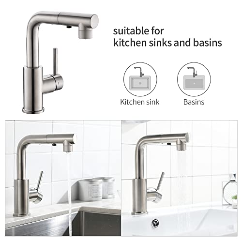 Crea Kitchen Faucets with Pull Out Sprayer, Bathroom Sink Faucets Mini Bar Prep Faucet Single