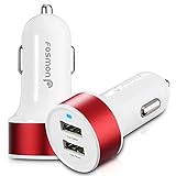 Dual Port USB Car Charger, Fosmon High Speed (2.4A + 1.0A) USB Car Charger for Apple iPhone 7/7 Plus/SE, Galaxy S7/S7 Edge, Note 5, Google Pixel, Moto G4 Plus, HTC 10, LG V20/G5 (White/Red)