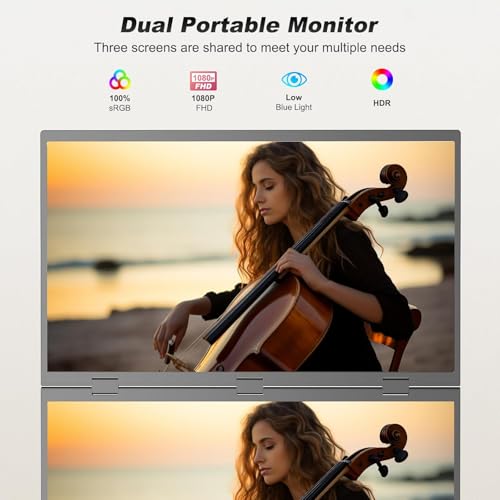 COOLHOOD Portable Dual Monitor 18.5 Inches, Portable Dual Screen with VESA Holes, Adjustable Viewing Angle/Stand for Laptop (Mac Wins)