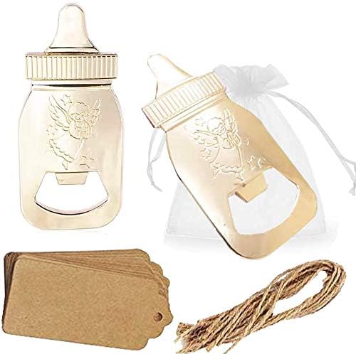 Amajoy 30 Pack Baby Shower Return Gifts for Guest Supplies Poppin Baby Bottle Shaped Bottle Opener with Sheer Bag Wedding Favor Party Souvenirs Gift Decorations