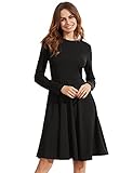 SheIn Women's Long Sleeve Casual Pleated Flare Skater Dress