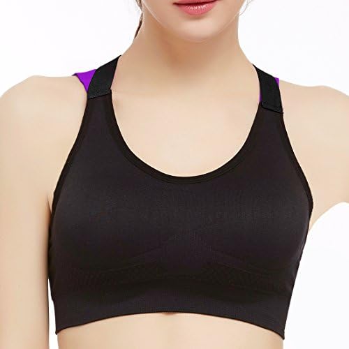 DancingCat Women's Seamles Sports Bra with Removable Pads Black Large
