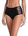 RELLECIGA Women's High Waisted Strap Bikini Bottom, M, Black