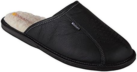 Slippers Mens Warm Slip on Shoes Genuine Natural Leather 100% Wool Lining