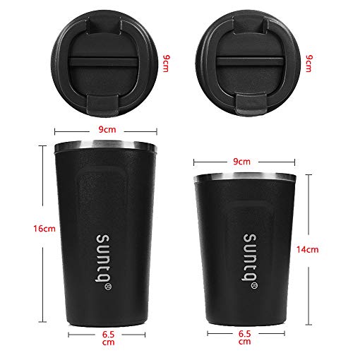 SUNTQ Kaffeebecher to go aus Edelstahl - Thermobecher Doppelwand Isoliert - Kaffeetasse mit Auslaufsicherem Deckel Wiederverwendbar (Schwarz, 510ml) – Bild 5