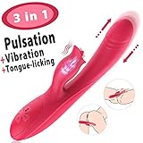 Waterproof Rabbit Vibrator G Spot Dildo Vibrator for Women with Strong 10 Vibrations 7 Pulsations for Dual Stimulation, PALOQUETH Clit Stimulator Sex Toy for Tongue Licking Pleasure,Rechargeable