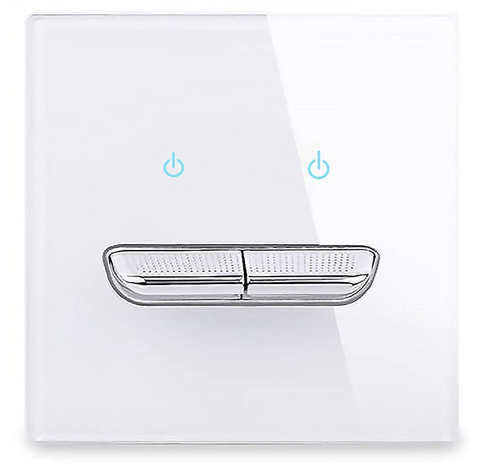 1/2/3/4 Gang 2 Way Black/White/Grey/Gold Wall Light Switch Chrome Toggle Press Button Tempered Glass Plate Blue LED Light (2 gang 2 way white)