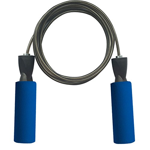 MAXSOINS Professional Adjustable Steel Wire Jump Rope with Carrying Pouch by Fitness Factor Ergonomic,Durable,Easy to Adjust Premium Jump Rope All Heights and Skill Levels,Blue Black