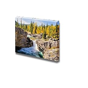 Beautiful Scenery Landscape Waterfall in The Kananaskis Region of The Canadian Rockies During Autumn Wood Framed - Canvas Art Wall Art - 12" x 18"