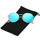 LKEYE Unisex Classic Vintage Round Mirror Lens Polarized Sunglasses LK1702 Gold Frame/Blue Lens