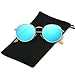 LKEYE Unisex Classic Vintage Round Mirror Lens Polarized Sunglasses LK1702 3447 Gold Frame/Blue Lens