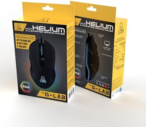 - Kult Helium Souris Gamer Filaire USB - Capteur Optique 800 à 6400 DPI, Rétroéclairage LED 7 Couleurs, 6 Boutons - Souris Gaming Confortable et Légère - Compatible PC PS4 Xbox One PS5