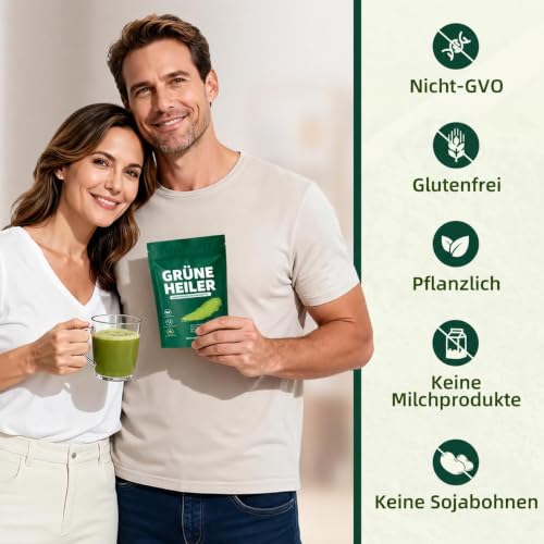 Green Detoxification Powder, 200 g Superfood Detoxification Powder Helper, Greens Powder with Spirulina, Barley Grass, Inulin, Turmeric, Vitamin D3, Rich in Vitamins, Minerals & Fibre for Energy