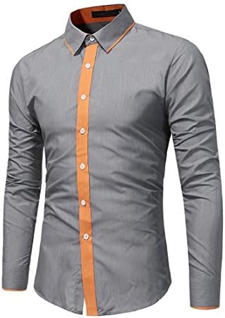 Men's Long Sleeve Dress Shirts Casual Colorblocked Patchwork Slim Fit Shirt Top