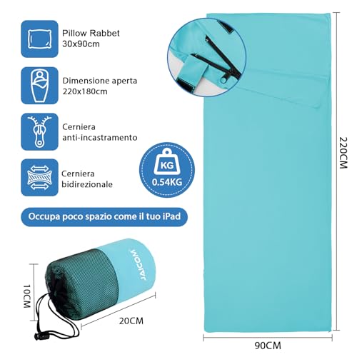 JAICOM c Sleeping Bag, Ultralight and Compact Travel Sheet, 220 x 90 cm, Cotton Sheet Sack, Ideal for Camping, Hiking, Hostel and Business Travel