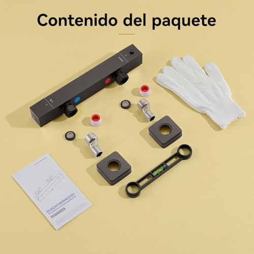 Auralum Grifo Termostático de Ducha, Cuerpo Frío Antiquemaduras con Botón de Seguridad 38°C, Mezclador Termostático de Pared, Cartucho Antical, Centros Ajustables 135-165 mm, Salida G1/2'', Negro