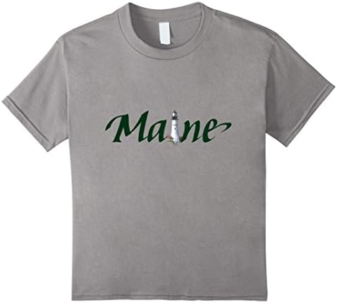 Kids Agy Wilson Designs lighthouse state of Maine tshirt 10 Slate