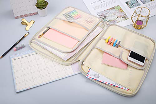 Lazyaunti Zipper Portfolio Organizer A4 Note Pouch-Waterproof Document Bags/Zipper Binder/Paper Case for 12.5" Mac,Tablet,Pens,washi Tape,Journals,Sketch Books(Hibiscus White)