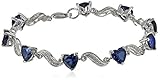 Sterling Silver Created Blue Sapphire and Diamond Accent Heart Wave Bracelet, 7.25